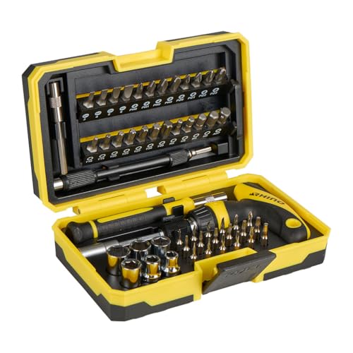 Rhino - Schraubkoffer, Schraubkoffer - mit T-Griff mit Umschaltknarre - 53-teilig - Bits aus Stahl S2 - Für Standard- und Präzisionsschraubanwendungen