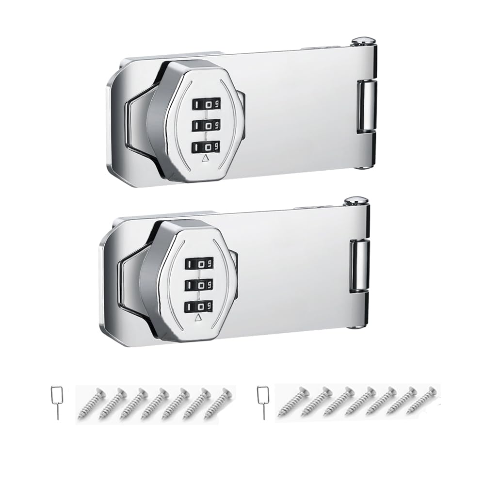 Cabinet Door Combination Lock，Household Cabinet Password Hasp Locks,Barn Door Lock,Fold Lock,Cabinet Door Locks,Cabinets, Barn Door, Bathroom, Outdoor, Garden (2Pack Silver)