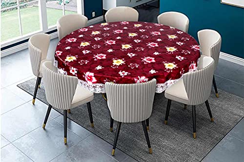Image of The Furnishing Tree Round Shaped 8 Seater Table Cover WxL 90x90 inches with White Border lace