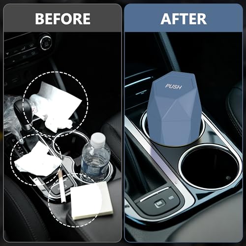 Image of Car Trash Can with Lid - 2-Pack, Interior Accessories for Vehicles, Leakproof Garbage Can with 30 Detachable Trash Bags, Multipurpose Organizers and Storage for Home, Office (Dark Blue)