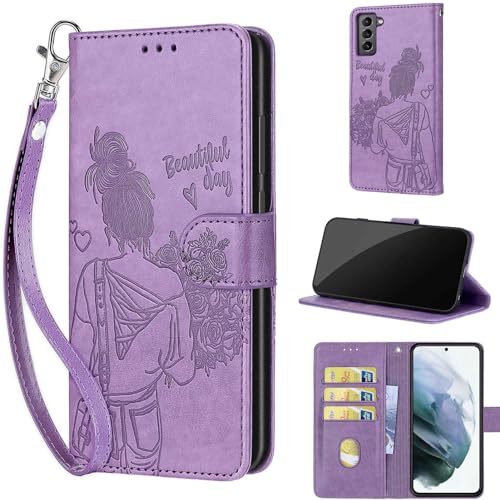 Étui pour Samsung Galaxy S22 en cuir synthétique gaufré de haute qualité avec rabat femme