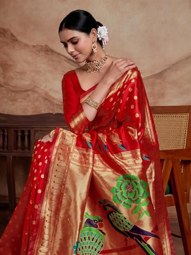 Image of EthnicJunction Women's Silk Blend Woven Paithani saree With Blouse Piece | Wedding Saree | Heavy Saree