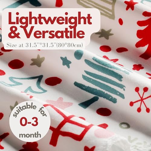 Image of Newborn Swaddle Blanket Set, Headband and Beanie | Polyester, 1-piece set, receiving and swaddle blanket, Red Cartoon Christmas, matching headband, matching beanie