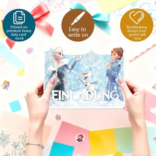 ROMANVIC Elsa Einladungskarten Kindergeburtstag,12 Frozen Deutsche Einladungskarten,12 Umschläge,12 Anna Eiskönigin Aufkleber,Einladungen Geburtstag