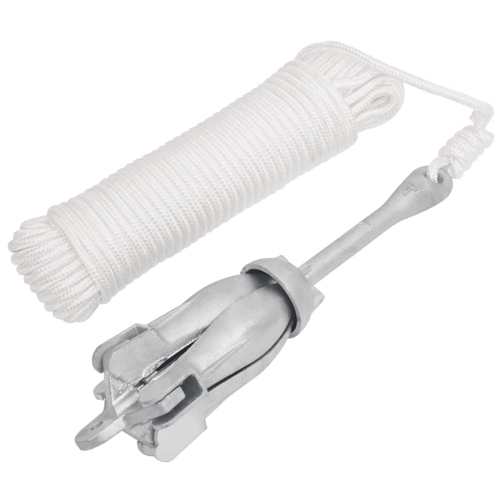 SKM 94277 Ancre pliante avec corde argentée 6 kg en fonte malléable Poids : 7,82 kg