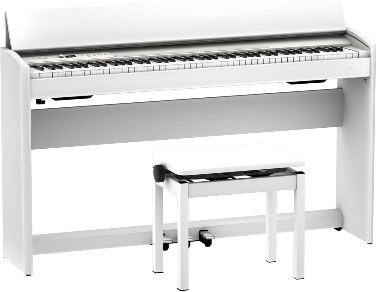 Roland F701 88-Key SuperNATURAL Digital Piano, with Bench & Stand, White Bundle with Studio Monitor Headphones