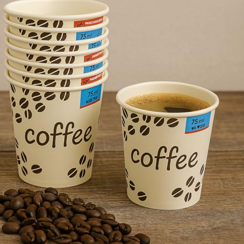Bicchieri in Carta 75 ml in cartoncino biodegradabile per Bevande Calde e Fredde, Caffé, orzo, Te, Acqua Chicco Di Caffe' (100, bianco)