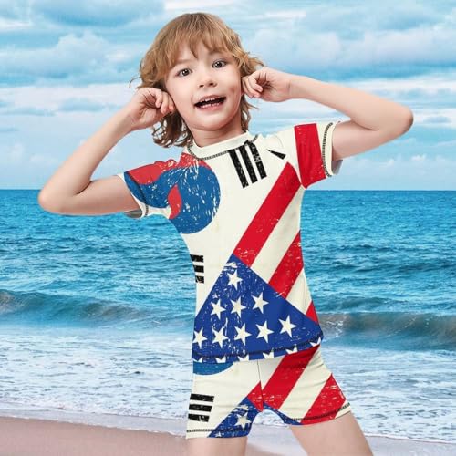 USA and Korean FlagChildren's Casual Swimsuit Set - Simple and Versatile8-10Y（130cm）2