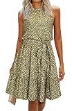 Picture of Newshows Women's 2025 Summer Dress Halter Casual Beach Vacation Outfits Hawaiian Dresses Ruffle Belted Sundress with Pockets(Floral-18, S)