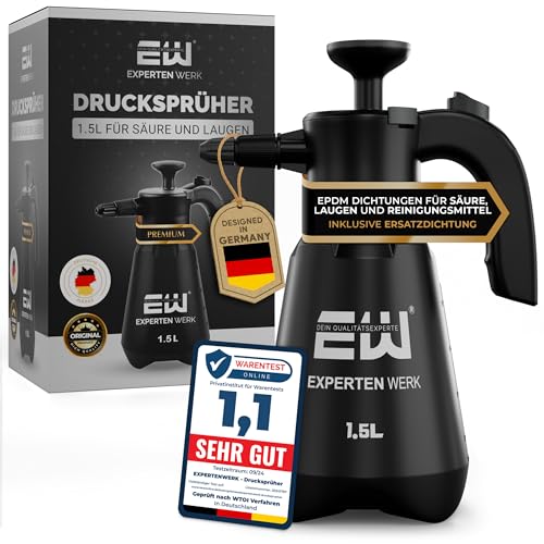 Expertenwerk Drucksprüher 1 5L säurebeständig EPDM Auslaufsichere Pumpsprühflasche mit Edelstahl-Pumpstange Überdruckventil & Verstellbarer Düse Pumpflasche Auto Felgenreiniger Haushalt & Garten