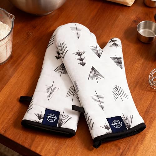 Image of Encasa XO Extra Long 18x35 cm Microwave Oven Gloves Mitts (2 pcs) for Kitchen Cooking - Black Arrow - Heat Resistant, Thick & Safe, Protection of Hands from Hot Utensils, Gas Flame, Grill, Barbecue