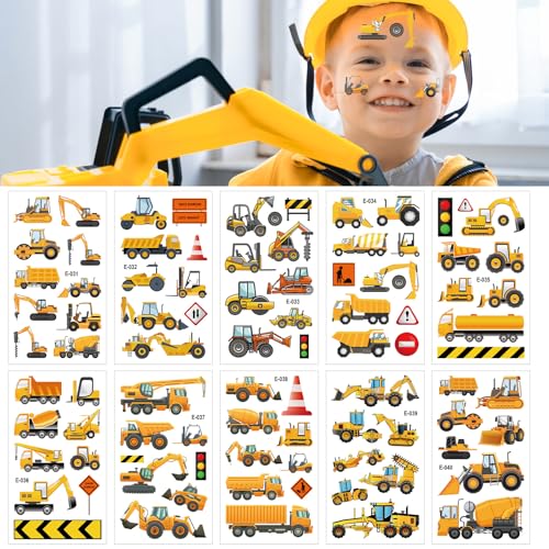 10 Blätter Bagger Tattoo Kinder, Temporäre Tattoos für Kinder, Cartoon...