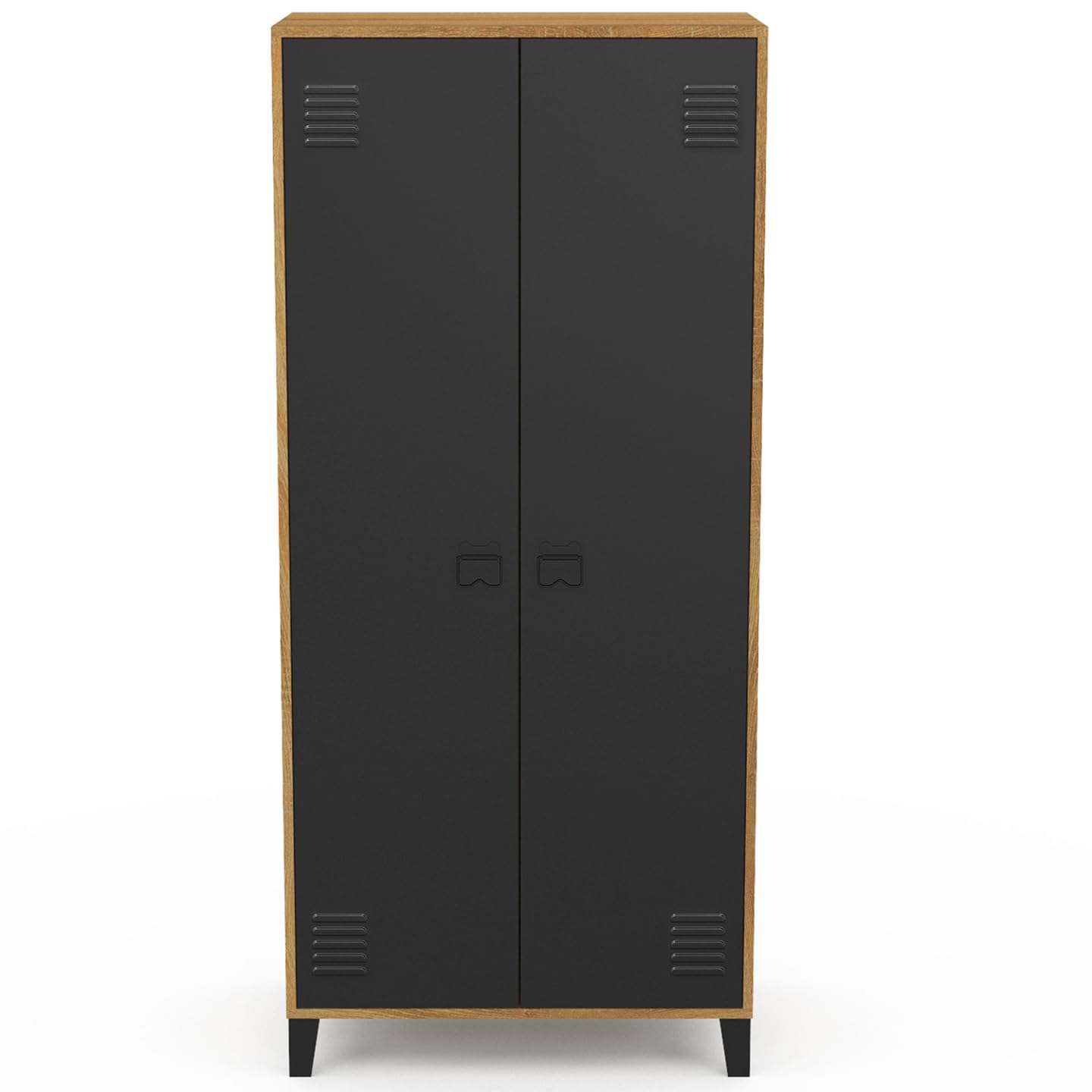 IDMarket – Armario Ester 2 puertas metal negro y contorno madera diseño industrial