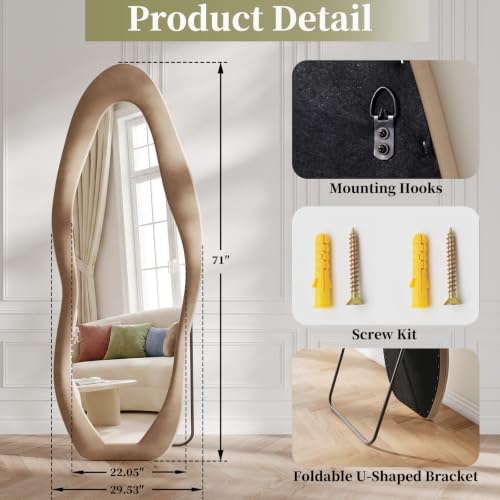Image of Koonmi Full Length Mirror 71 inchx30 inch, Irregular Flannel Floor Mirrors