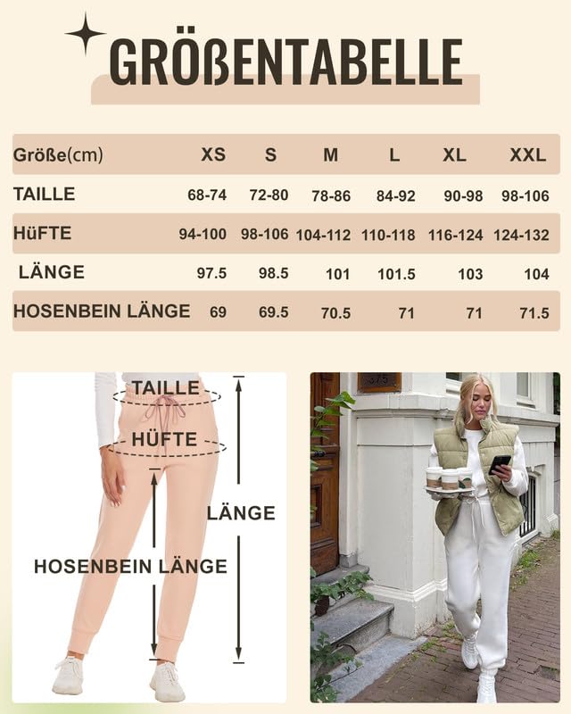 Warme Jogginghose Damen Gefütterte mit 2 Taschen Kordelzug Winter Fleece High Waist Lange Sportleggins Trainingshose Freizeithose Sweathose Schwarz M