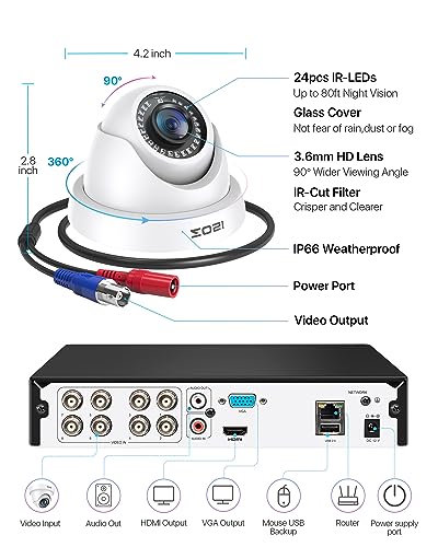 Image of ZOSI 1080P Wired CCTV Camera Systems, 5MP Lite 8CH DVR System and 500GB HDD, 2X 2MP Dome Home Security Cameras Outdoor Indoor, AI Human Vehicle Detection, 80ft IR Night Vision, Remote Access
