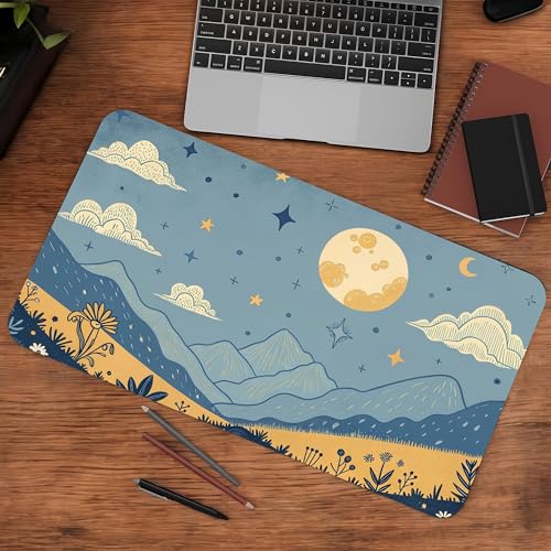 Image of Pastel Landscape Premium Desk Mat | Anti-Skid | Anti-Slip | 80 x 30 cm | Laptop Mat for Work from Home /Office /Gaming- Extended Mouse pad and Keyboard Desk mat