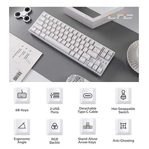 Image of LTC NB681 Nimbleback Wired 65% Mechanical Keyboard, RGB Backlit Ultra-Compact 68 Keys Gaming Keyboard with Hot-Swappable Switch and Stand-Alone Arrow /Control Keys (Hot Swappable Blue Switch, White)