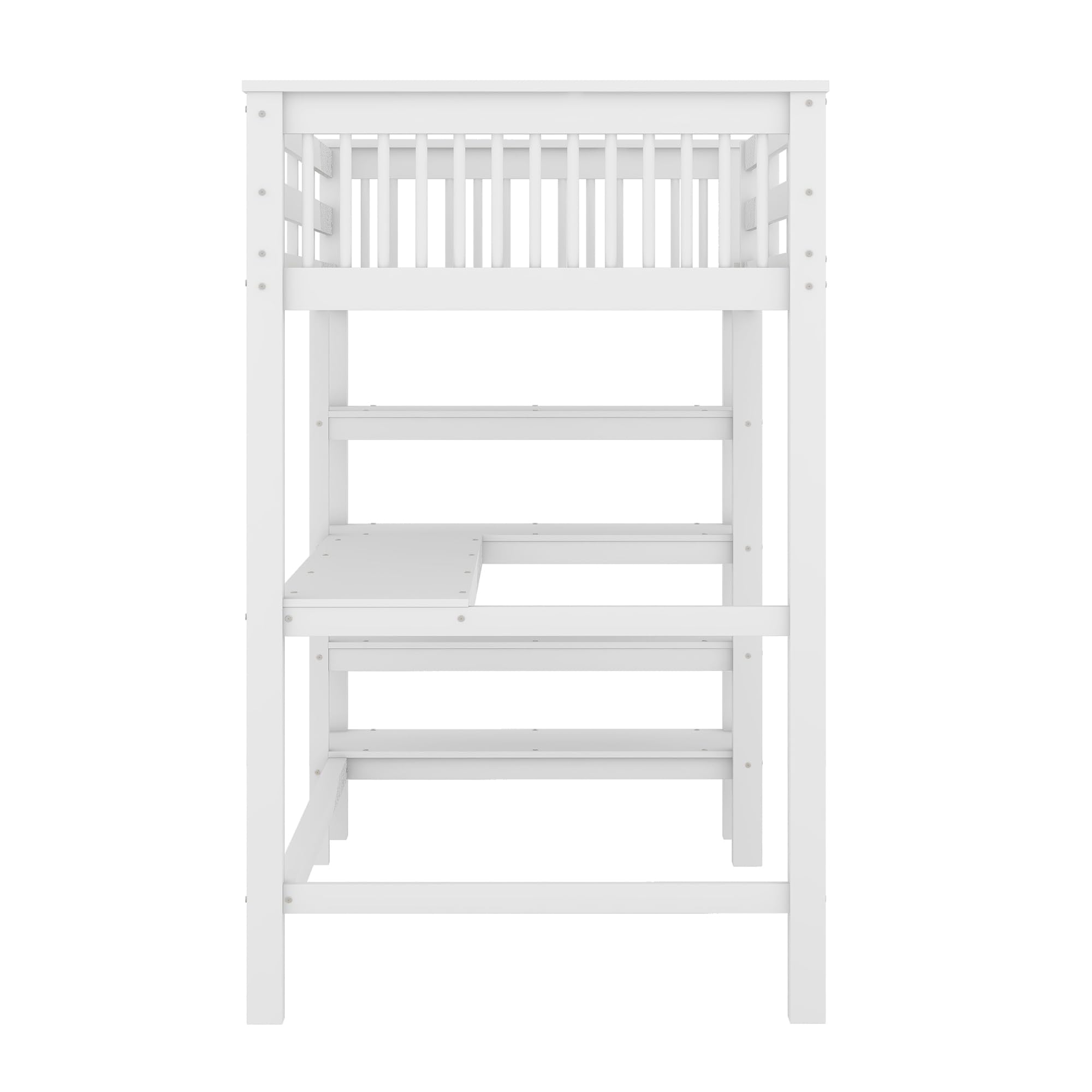 Letto a castello, letto a soppalco per bambini con rete a doghe in legno, con scale, ripiani e scrivania sotto il letto (bianco, 90 x 200 cm)