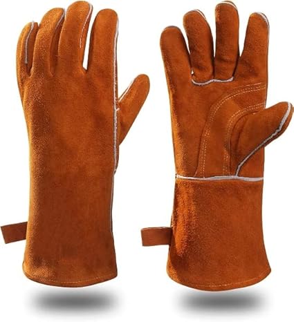 Premium Reinforced Cowhide Leather Working Gloves | Palm Protection Proper Wrist Fitting Inner Lining | Water Resistant, Welding, Cut, Wear and Tear Resistant Anti Impact Coated Argon Welding.