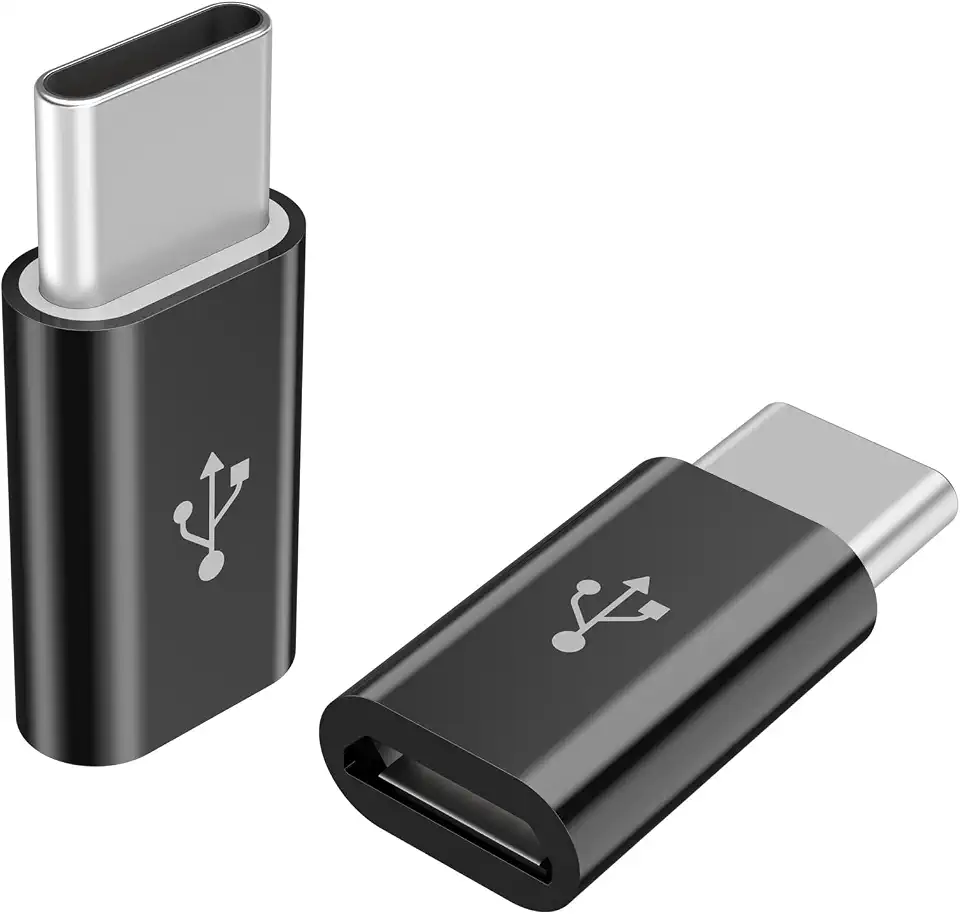 USB C to Micro USB Adapter 2 Pack, USB Type C to Micro USB Adapter Compatible with Samsung Galaxy, Huawei, Type-C Phones, Tablets and More (Black+Black)