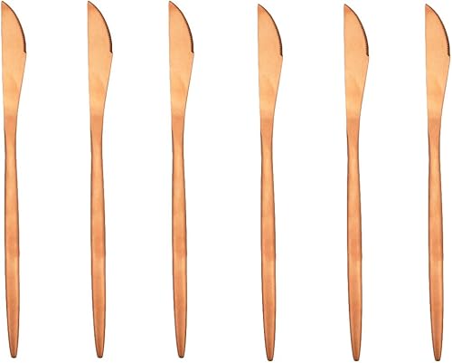Gugrida Juego de 6 cuchillos de cobre para carne, de acero inoxidable, con acabado mate