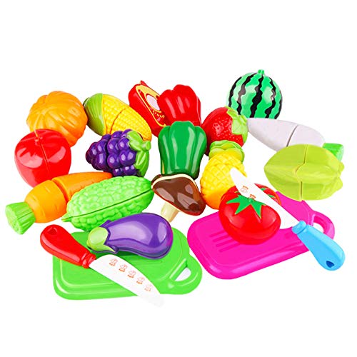 Sivvderi 20 Pieces Kitchen Toys Fun Cutting Fruit and Vegetables Pretend Food Playset for Kids, Educational Play Food Set for Children Pretend Food Toys