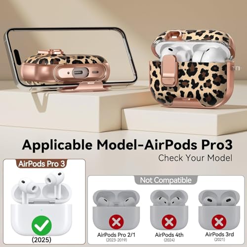Image of for AirPods Pro 3 Case 2025, with Safty Lock & Phone Stand for Floral AirPods Pro 3 Generation Case Cover for Women Girly, iPod Pro 3 Case with Keychain & Cleaner Kit - Leopard Print