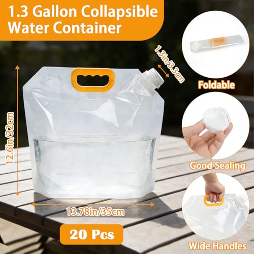 20 Piezas Bolsa Contenedor de Agua Plegable de 1.3 Galones para Camping miniatura 2