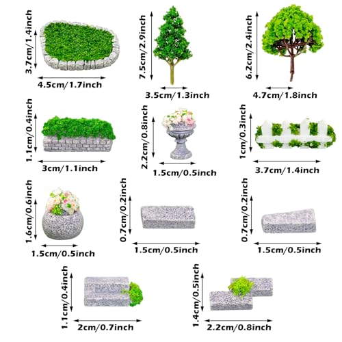 Cayway Miniatuur feeëntuin Zenguin Accessoires 53 stuks mini-model boom, weide, huis miniatuur ornament kit, miniatuur tuindecoratie voor miniatuur tuinaccessoires - Afbeelding 3