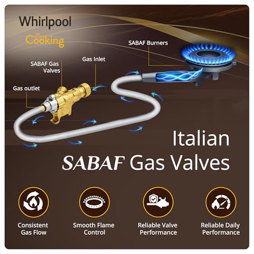 Whirlpool 70cm 4 Burner Auto Ignition Gas Stove | SABAF Brass Burners & Valves | 8mm Thick Toughened Black Glass | 10-Year Burner & Valve and... - Image 5