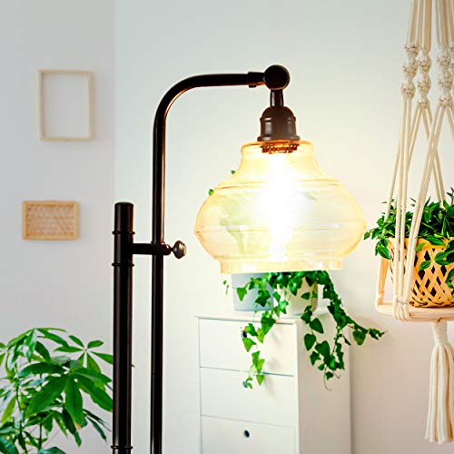 Brightech Austin Led Floor Lamp, Industrial Lamp For Living Rooms & Offices, Mid-Century Modern Standing Lamp With Adjustable Head, Tall Lamp With Rustic Glass Teardrop Shade For Bedroom - Black #TOP2