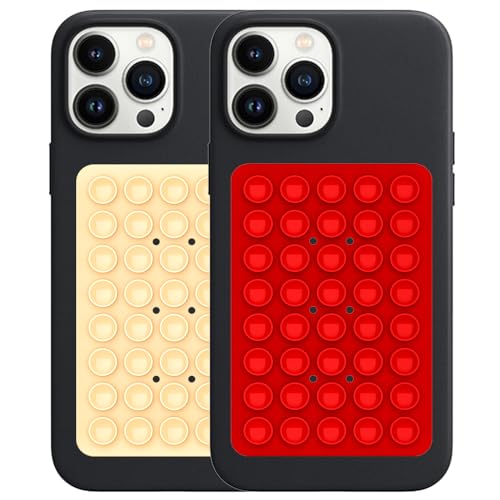 Image of Double Sided Silicone Suction Phone Holder Mount, Silicon Accessory for iPhone and Android, Hands-Free Mirror Shower Phone Holder, TikTok Videos and Selfies (Off-White+Red)