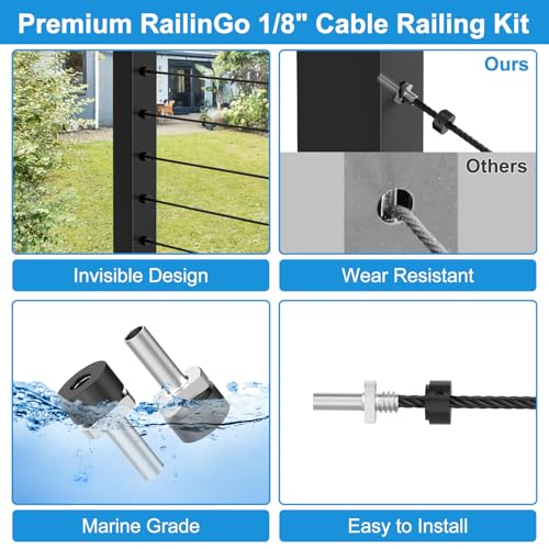 Image of 10 Pack 1 /8 inch Cable Railing Terminal Ends, 316 Stainless Steel Cable Railing Anchor Terminal for Metal Post, Invisible Cable Railing Kits, Black Cable Railing Kit for Corner Post, RG03