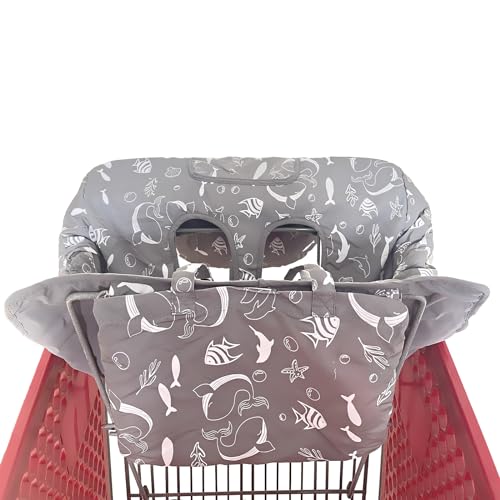 Image of Portable 2-in-1 Grocery Cart Seat Cover and Baby Highchair Cover (Gray Seaworld)
