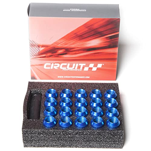 Image of Circuit Performance Spline Drive Tuner Acorn Lug Nuts Blue 14x1.5 Forged Steel (20pc + Tool) Compatible with Dodge Challenger Charger