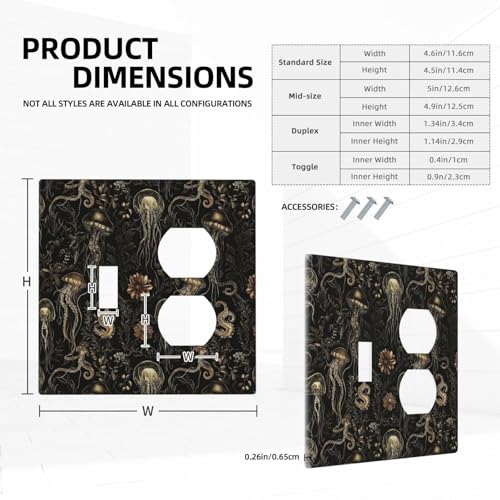 Decorative Outlet Covers Black Gold Jellyfish Squid Deep Sea Creatures 2 Gang Outlet Cover Wall Plate Single Toggle Duplex Light Switch Cover Plate Switch Plate Covers for Home Decor