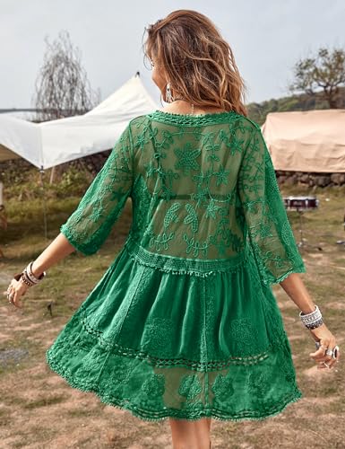 Image of Eomenie Women's Contrast Lace Bathing Suit Cover Up V-Neck Swimsuit Coverups Loose Swimwear Beach Dress Beachwear