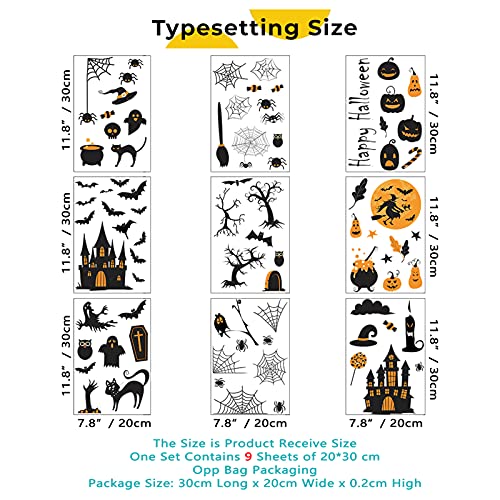 Eutecado Happy Halloween Wall Decals Spooky Halloween Wall Window Stickers, Cemetery Castle Skeleton Cats Ghost Witch Bats Wall Decor Posters Removable Halloween Party Decoration Vinyl Wallpaper #TOP6