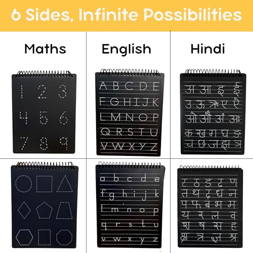 Image of Berrybee 6-in-1 Montessori Pre-Writing Board for Kids 2-6 Years | Alphabet, Numbers, Shapes & Hindi Varnmala Tracing Board | Reusable Handwriting Practice & Fine Motor Learning