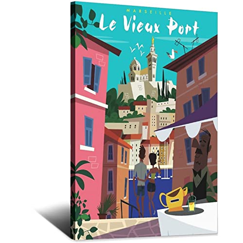 Affiche Marseille Vieux Port toile vintage pour déco salon NMNM