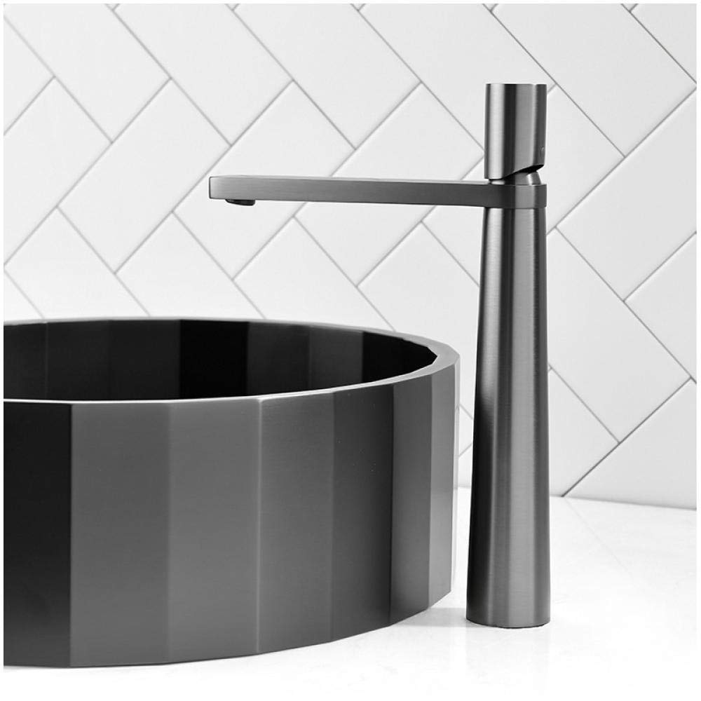 ASerZenith Basin Faucet Brass Bathroom Basin Crane Deck Mounted Single Handle Hot Cold Water Mixer Tap(Tall Gun Color)