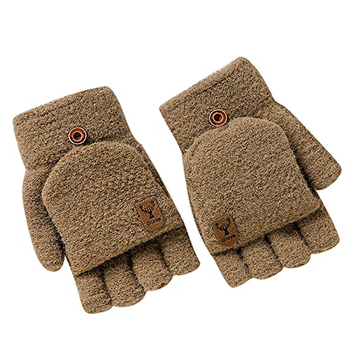FGUUTYM Guantes sin dedos de punto de invierno Aislamiento térmico Manoplas convertibles cálidas Cubierta de solapa para hombres y mujeres Guantes sin dedos (caqui, talla única)