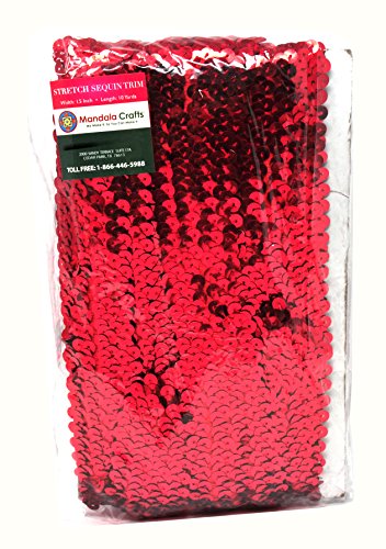 image for Mandala Crafts Elastic Sequin Ribbon Trim - 1.5 Inch Red Sequin Elasti
