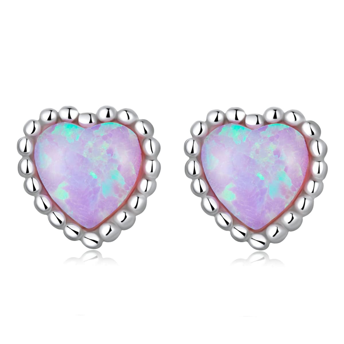 HMJGDHX Ohrstecker aus 925er Sterlingsilber, glänzender Opal, Herz, Liebesohren für Mädchen, platinierter Schmuck, Hochzeitsgeschenk
