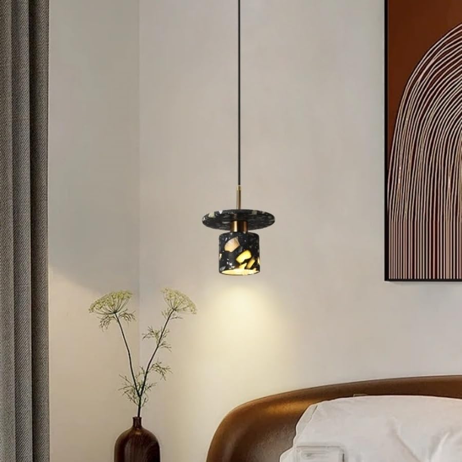 Lampe suspendue en terrazzo noir au style nordique moderne pour salon