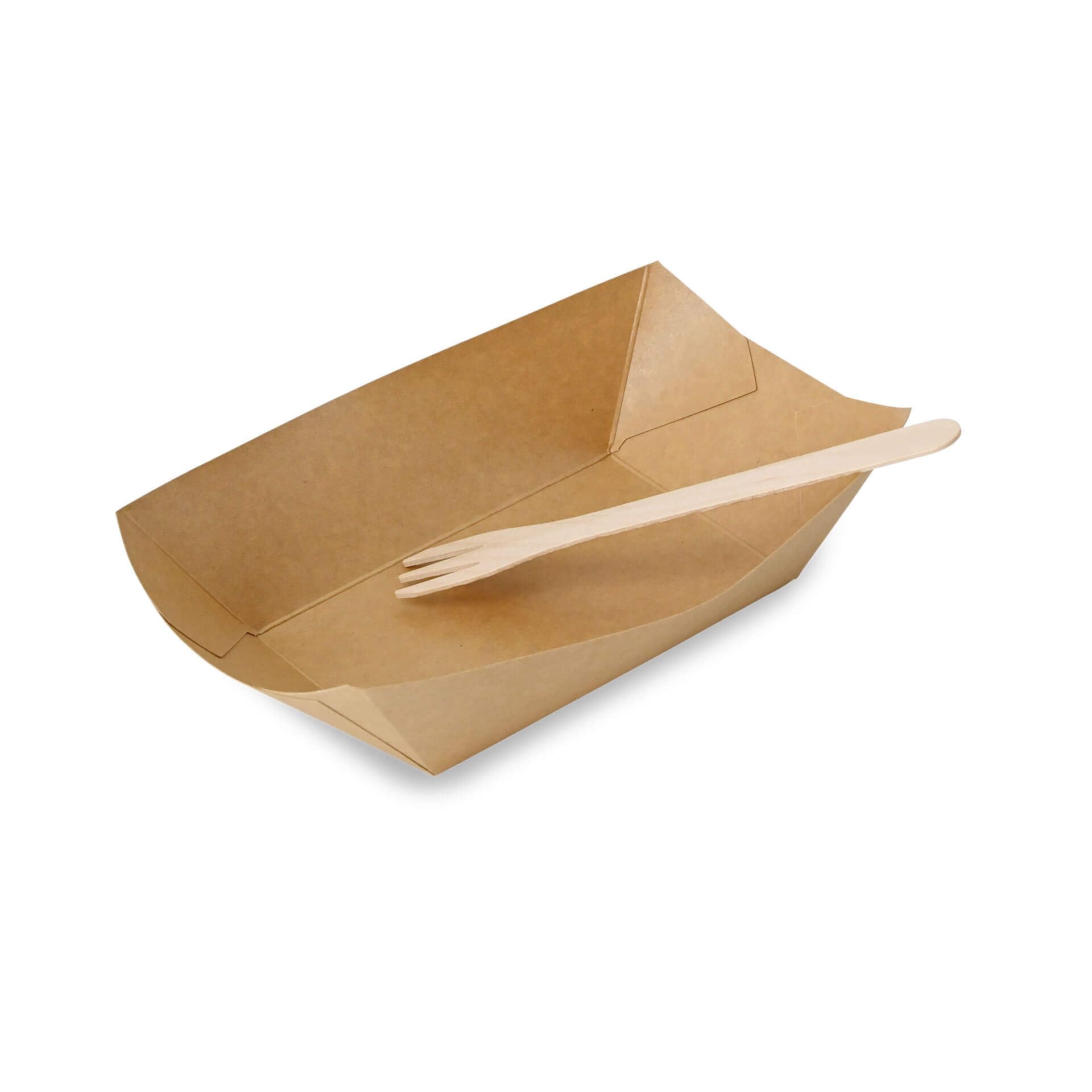 BIOZOYG Bandeja de cartón para snacks 500 unidades 800 ml, 21,5 x 16 x 5 cm marrón Â- Snackbox con recubrimiento PE Â- Barquetas para patatas fritas, tapas, postres, finger food Â- Platos desechables