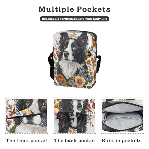 Chand Drawn Dog Face Floral mens messenger bag crossbody Shoulder Crossover Bag Casual Everyday Purse Adjustable Strap for Travel work2