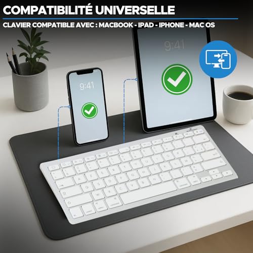 Bluestork Tastiera Senza Fili Bluetooth Per Mac, Macbook Pro, Macbook Air, Ipad, Iphone - Mini Tastiera Mac Francese Azerty, Compatta, Ultra Sottile, Leggera, Silenziosa - Nuovo 2022 (Bianco) - 3