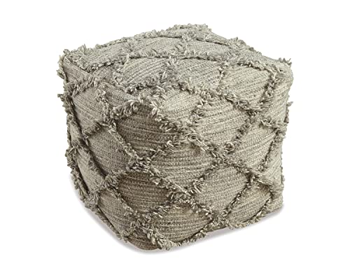 Signature Design by Ashley Adelphie Chevron Natural Wool Pouf, 16 x 16 In, Neutral Gray